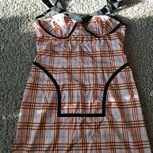 SHEIN Kids Plaid Dress with Black Trim